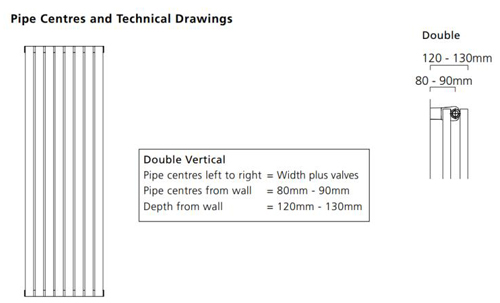 Technical image of Colour Tallis Double Vertical Radiator 1820x300mm (White).