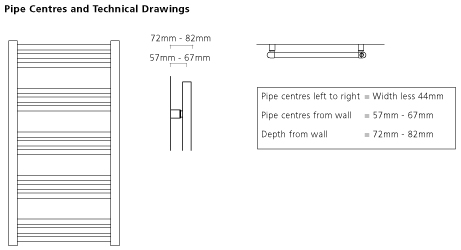 Technical image of Colour Heated Ladder Rail & Wall Brackets 1374x500 (Beige).