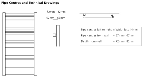 Technical image of Colour Heated Ladder Rail & Wall Brackets 1374x500 (Traffic Grey A).