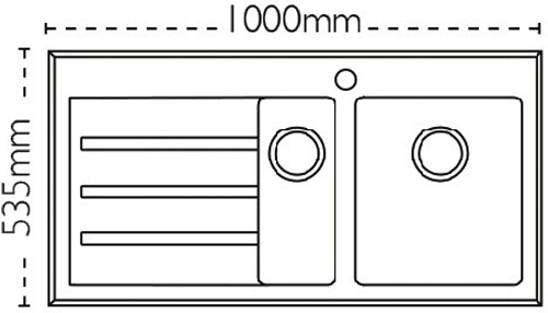 Technical image of Carron Phoenix Silhouette 150 Kitchen Sink 1000x535mm (S Steel, LH).