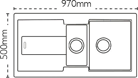 Technical image of Carron Phoenix Bali 150 Double Bowl Granite Sink 970x500mm (Graphite).