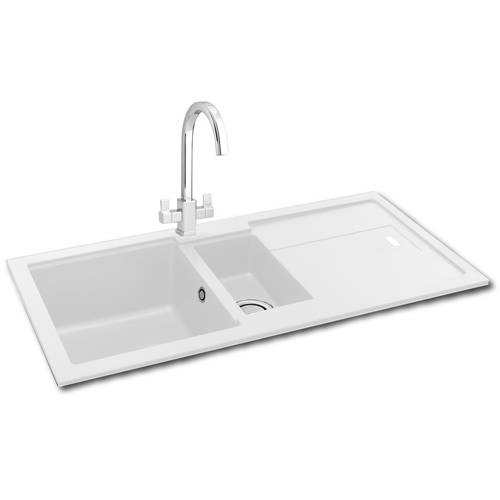 Larger image of Carron Phoenix Bali 150 Double Bowl Granite Sink 970x500mm (White).