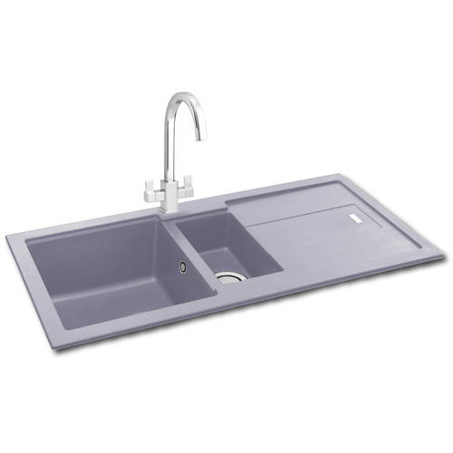 Larger image of Carron Phoenix Bali 150 Double Bowl Granite Sink 970x500mm (Stone Grey).