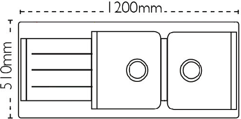 Technical image of Carron Phoenix Java 210 Double Bowl Granite Sink 1200x510mm (Champagne).