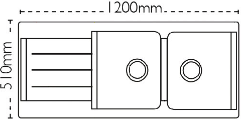 Technical image of Carron Phoenix Java 210 Double Bowl Granite Sink 1200x510mm (Graphite).