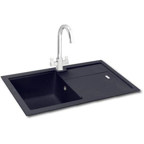 Larger image of Carron Phoenix Bali 100 Single Bowl Granite Sink 780x500mm (Jet Black).