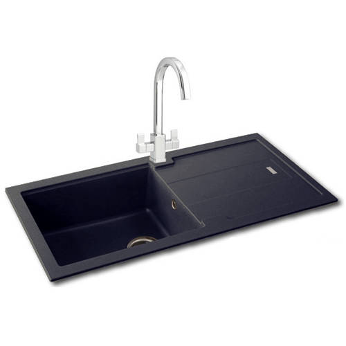 Larger image of Carron Phoenix Bali 105 Single Bowl Granite Sink 970x500mm (Jet Black).