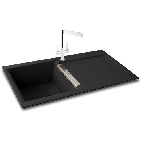 Larger image of Carron Phoenix Java 90 Single Bowl Granite Inset Sink 860x510mm (Black).