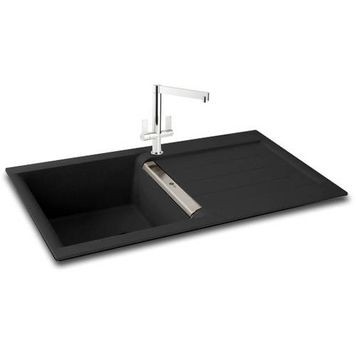 Larger image of Carron Phoenix Java 100 Single Bowl Granite Sink 1000x510mm (Jet Black).