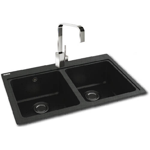 Larger image of Carron Phoenix Samoa 200 Double Bowl Granite Inset Sink 802x520 (Black).