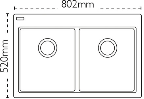 Technical image of Carron Phoenix Samoa 200 Double Bowl Granite Inset Sink 802x520 (Black).