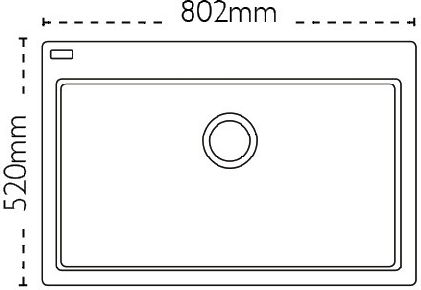 Technical image of Carron Phoenix Single Bowl Granite Sink & Black Glass 802x520mm (White).