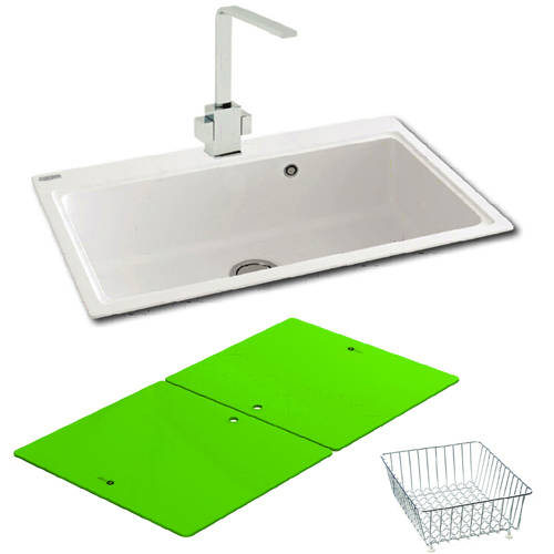 Larger image of Carron Phoenix Single Bowl Granite Sink & Green Glass 802x520mm (White).