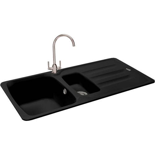 Larger image of Carron Phoenix Calla 150 Double Bowl Granite Sink 970x500mm (Jet Black).