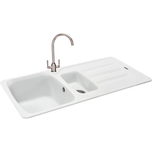 Larger image of Carron Phoenix Calla 150 Double Bowl Granite Sink 970x500mm (Polar White).