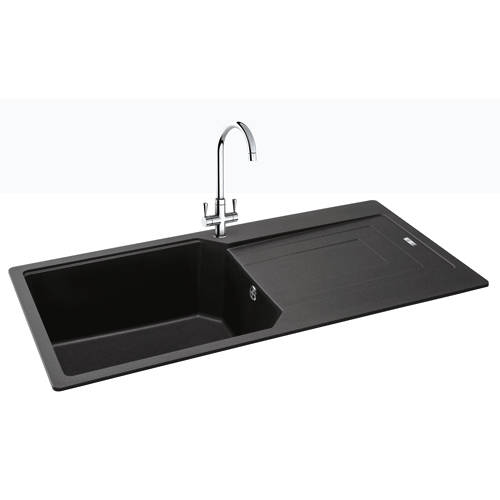 Larger image of Carron Phoenix Aruba Single Bowl Granite Sink 1000x500mm (Jet Black).