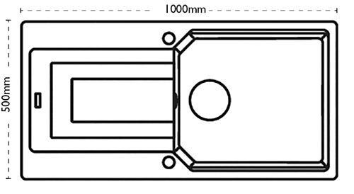 Technical image of Carron Phoenix Aruba Single Bowl Granite Sink 1000x500mm (Jet Black).