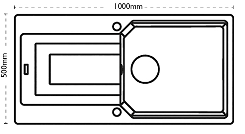 Technical image of Carron Phoenix Aruba Single Bowl Granite Sink 1000x500mm (Jet Black).