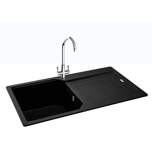 Larger image of Carron Phoenix Aruba Single Bowl Granite Sink 860x500mm (Jet Black).