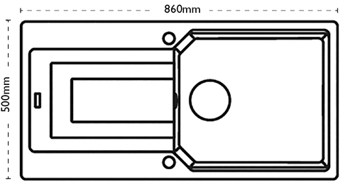 Technical image of Carron Phoenix Aruba Single Bowl Granite Sink 860x500mm (Polar White).