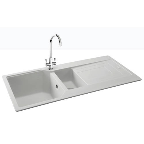 Larger image of Carron Phoenix Aruba Double Bowl Granite Sink 1000x500mm (Polar White).