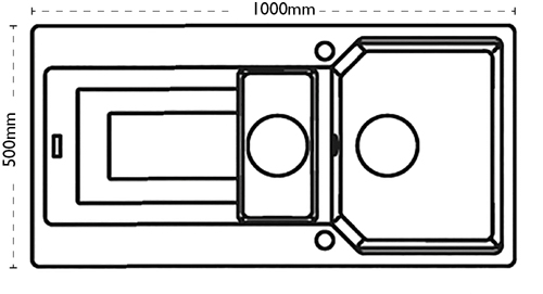 Technical image of Carron Phoenix Aruba Double Bowl Granite Sink 1000x500mm (Graphite).