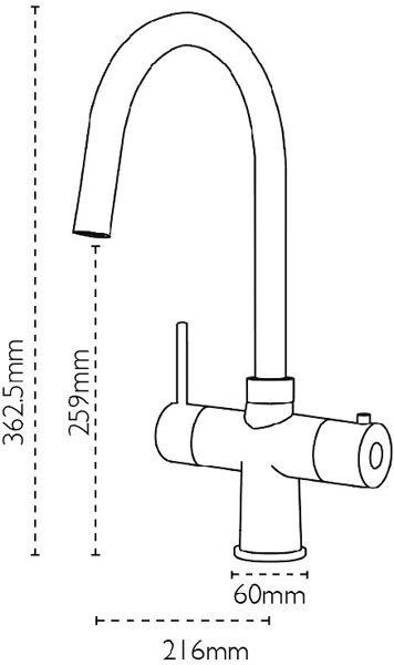 Technical image of Carron Phoenix Seraphina 3-In-1 Boiling Water Kitchen Tap (Chrome)