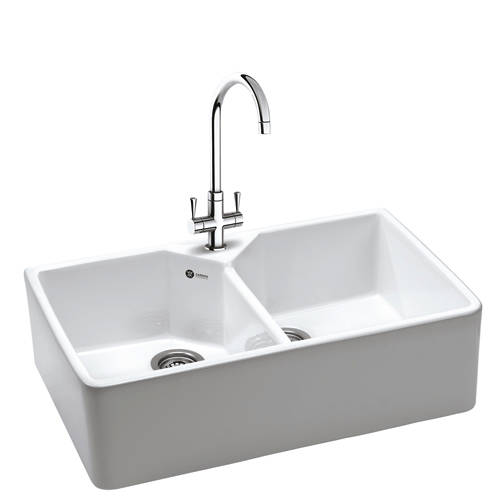 Larger image of Carron Phoenix Belfast Sink 800x490mm With Two Bowls (White Ceramic).
