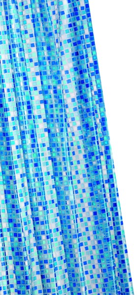 Larger image of Croydex PVC Shower Curtain & Rings (Blue Mosaic, 1800mm).
