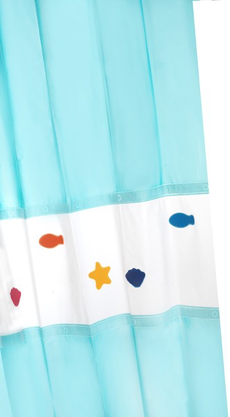 Larger image of Croydex PEVA Shower Curtain & Rings (Seaside, 1800mm).