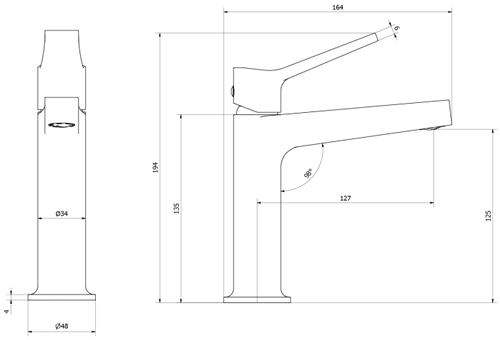 Technical image of Crosswater Gallery Acute Basin Mixer Tap With Lever Handle (Chrome).