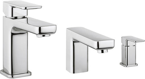 Larger image of Crosswater Atoll Basin Mixer & 2 Hole Bath Shower Mixer Tap Pack (Chrome).