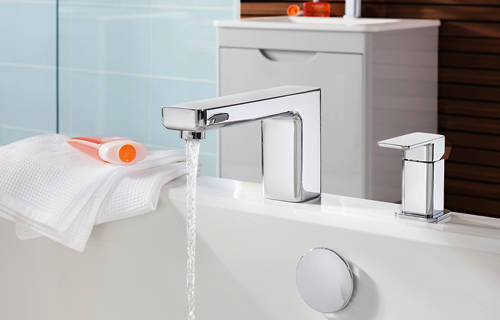 Example image of Crosswater Atoll Basin Mixer & 2 Hole Bath Shower Mixer Tap Pack (Chrome).