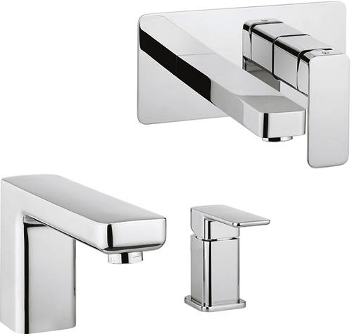 Larger image of Crosswater Atoll Wall Mounted Basin & 2 Hole BSM Tap Pack (Chrome).