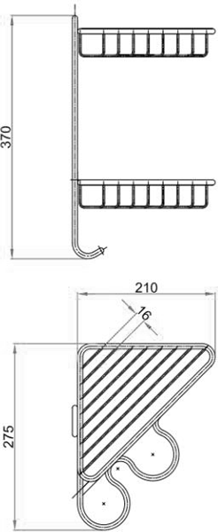 Technical image of Crosswater Solo Corner Wire Basket With Ceramic Dispensers (Chrome).