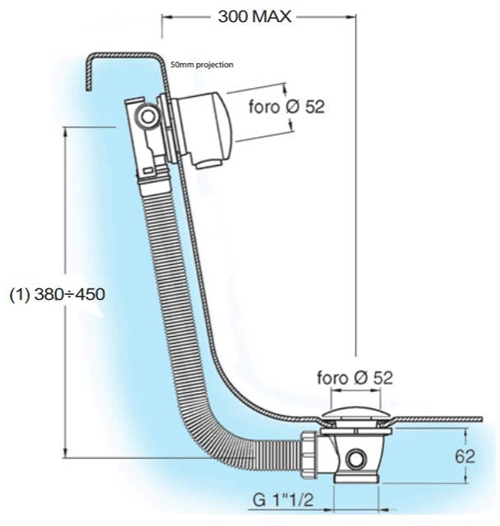 Technical image of Crosswater MPRO Bath Filler With Click Clack Waste (Standard, Chrome).