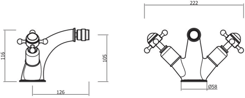 Technical image of Crosswater Belgravia Bidet Mixer Tap With Waste (Crosshead, Chrome).