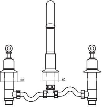 Technical image of Crosswater Belgravia 3 Hole Bath Filler Tap (Lever, Chrome).