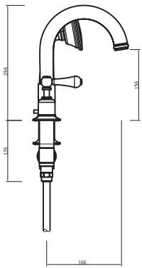 Technical image of Crosswater Belgravia 4 Hole Bath Shower Mixer Tap (Lever, Chrome).