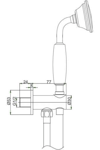 Technical image of Crosswater Belgravia Shower Handset, Wall Outlet & Hose (Brushed Brass) CLEARANCE.