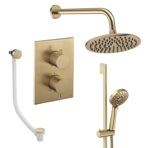 Larger image of Crosswater MPRO Crossbox Shower Set 10 200mm Head & Wall Arm (Brushed Brass).