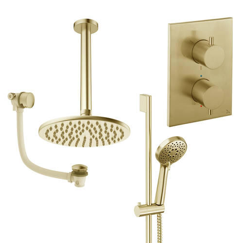 Larger image of Crosswater MPRO Crossbox Shower Set 10 200mm Head & Ceiling Arm (Brushed Brass).