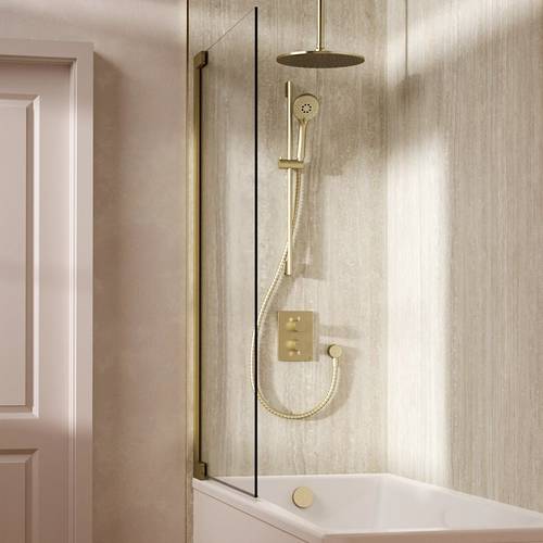 Example image of Crosswater MPRO Crossbox Shower Set 10 300mm Head & Ceiling Arm (Brushed Brass).