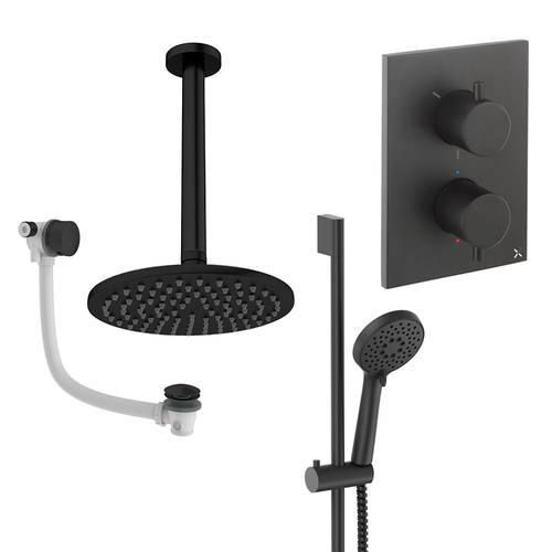 Larger image of Crosswater MPRO Crossbox Shower Set 10 200mm Head & Ceiling Arm (Matt Black).