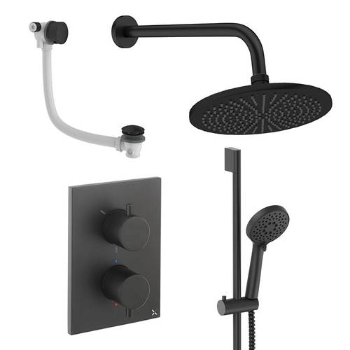 Larger image of Crosswater MPRO Crossbox Shower Set 10 300mm Head & Wall Arm (Matt Black).
