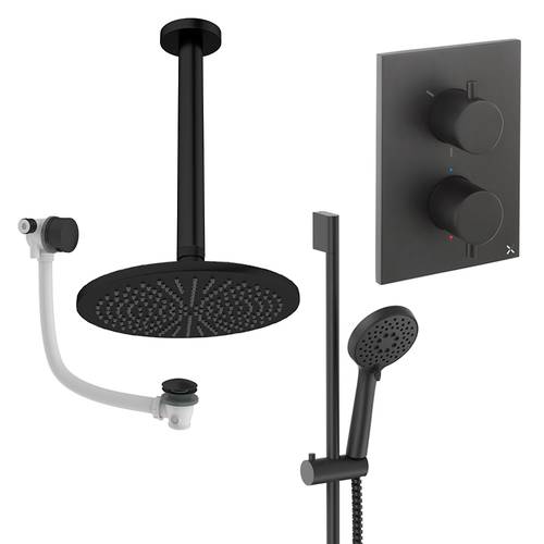 Larger image of Crosswater MPRO Crossbox Shower Set 10 300mm Head & Ceiling Arm (Matt Black).