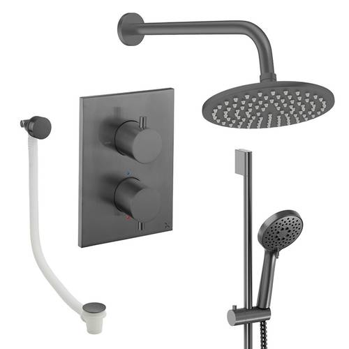 Larger image of Crosswater MPRO Crossbox Shower Set 10 200mm Head & Wall Arm (Slate).