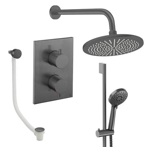 Larger image of Crosswater MPRO Crossbox Shower Set 10 300mm Head & Wall Arm (Slate).