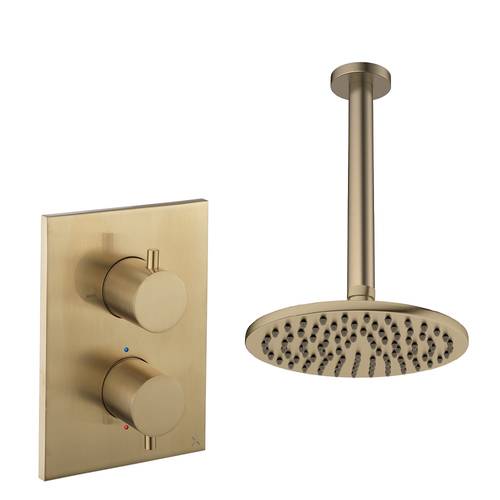 Larger image of Crosswater MPRO Crossbox Shower Set 1 200mm Head & Ceiling Arm (Brushed Brass).