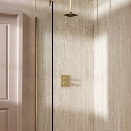 Example image of Crosswater MPRO Crossbox Shower Set 1 200mm Head & Ceiling Arm (Brushed Brass).